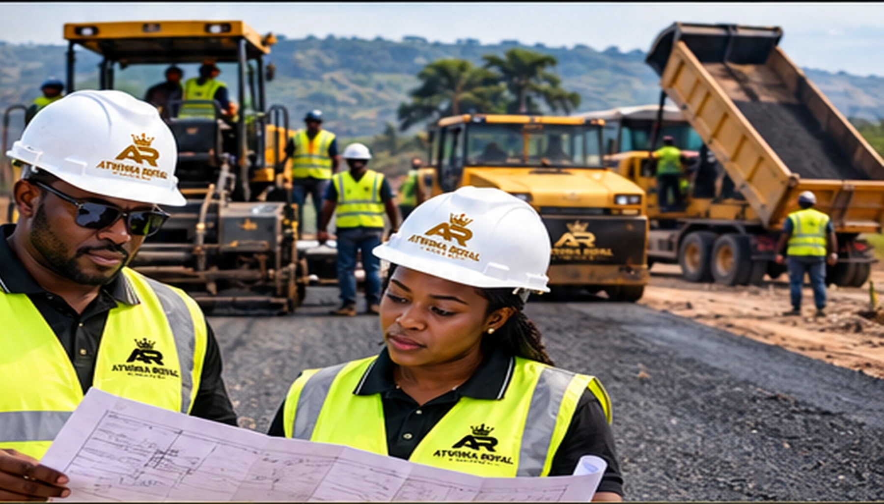 Construction professionals and heavy equipment at work