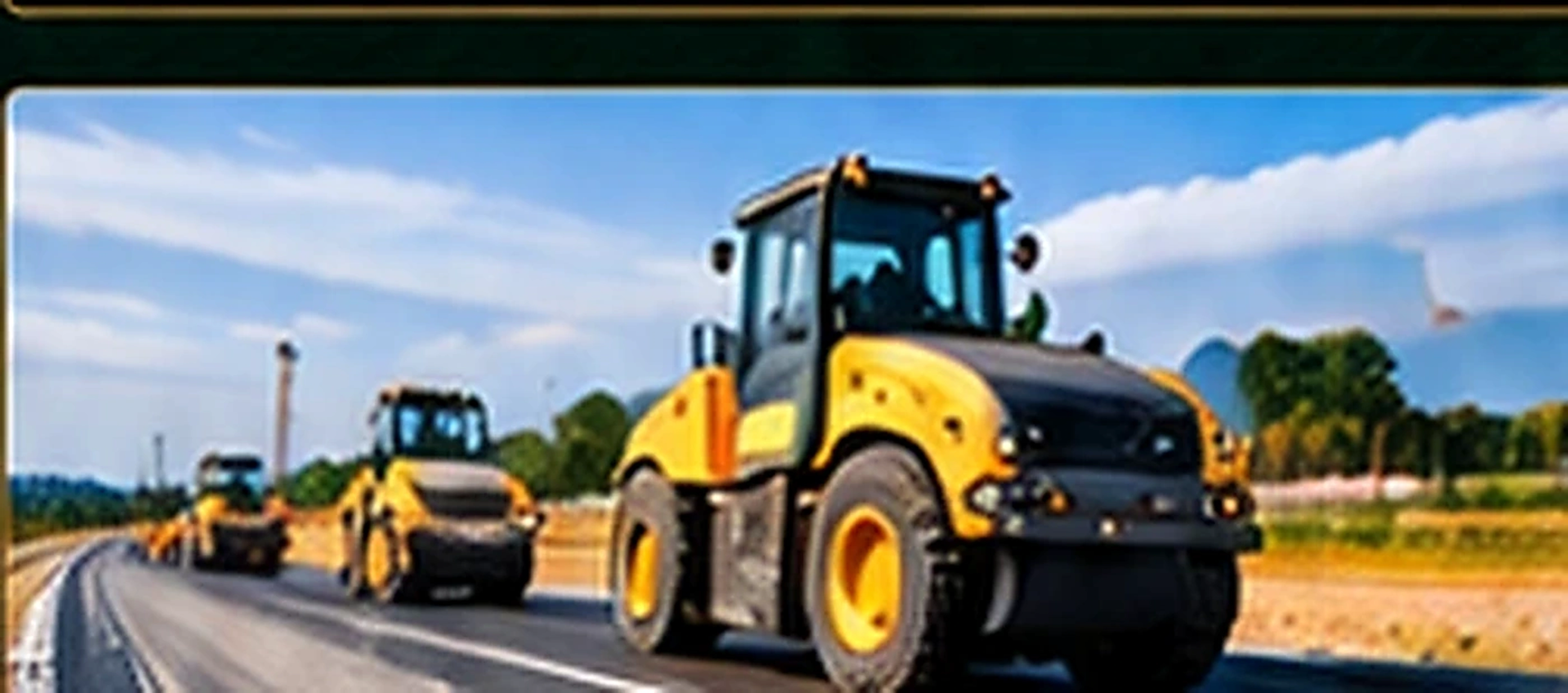 Road roller on a paved road; illustrative service imagery